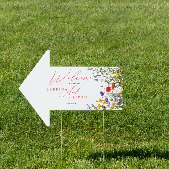 Elegant Wild Flower Blooming Wedding This Way Yard Sign (Insitu)