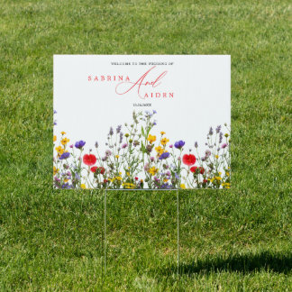 Elegant Wild Flower Blooming Wedding Welcome Sign