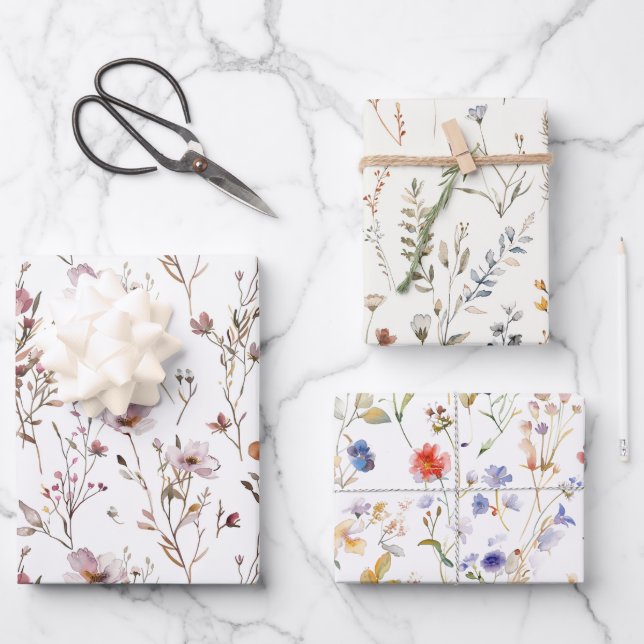 Elegant wild flower wedding gift wrapping paper sheets (Front)