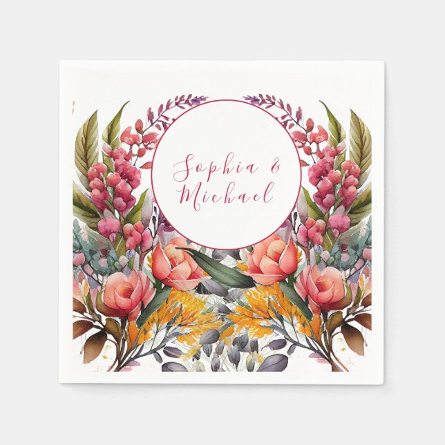 Elegant Wild Flower Wedding Napkins (Front)