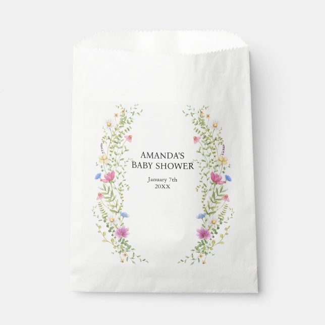 Elegant Wild Flowers Baby Shower Favor Bag (Front)