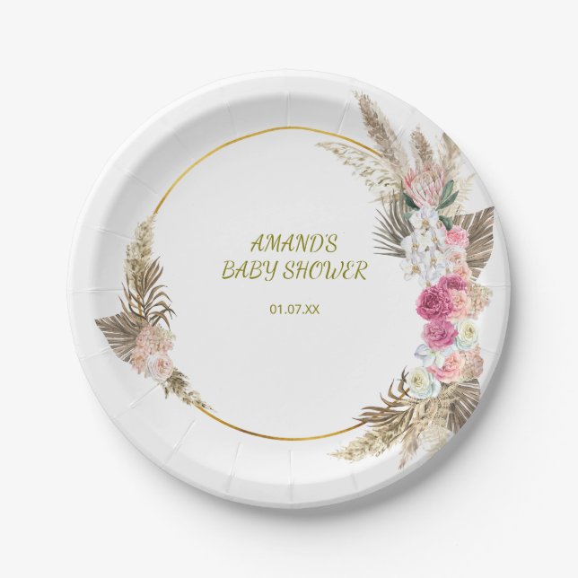 Elegant Wild Flowers Baby Shower Paper Plates (Front)