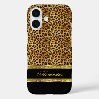 Elegant Wild Leopard Black and Gold iPhone 16 Case