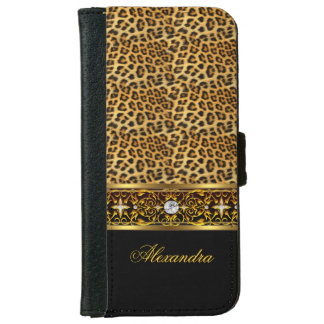 Elegant Wild Leopard Black Gold Jewel iPhone 6/6s Wallet Case