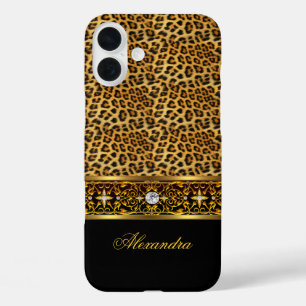 Elegant Wild Leopard Black Gold Jewel Tough iPhone 16 Plus Case