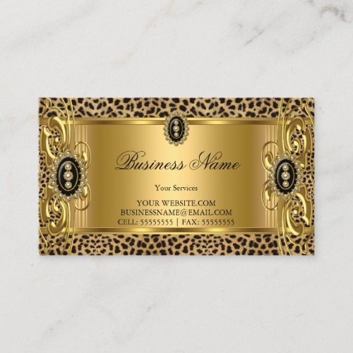 Elegant Wild Leopard Gold Black Jewel Business Card