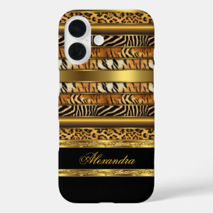 Elegant Wild Mixed Animal Black and Gold iPhone 16 Case