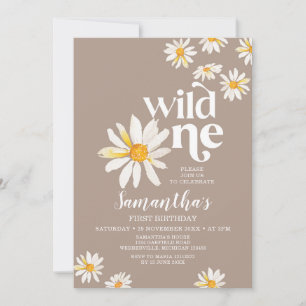 Elegant Wild One Birthday Boho Daisy Flowers Invitation