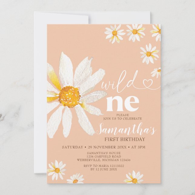 Elegant Wild One Birthday Boho Daisy Flowers Invitation (Front)