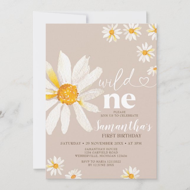 Elegant Wild One Birthday Boho Daisy Flowers Invitation (Front)