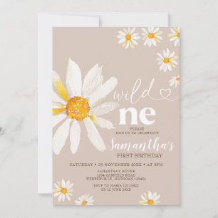 Elegant Wild One Birthday Boho Daisy Flowers Invitation