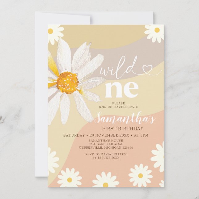 Elegant Wild One Birthday Boho Daisy Flowers Invitation (Front)