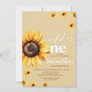 Elegant Wild One Birthday Boho Sunflowers Invitation