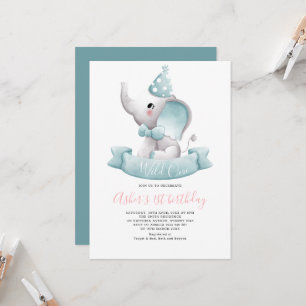 Elegant Wild One Elephant 1st Birthday Invitation