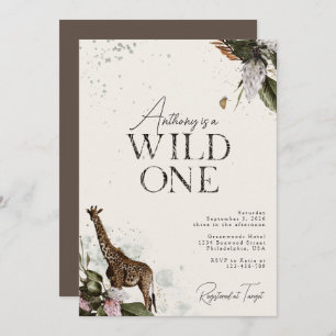 Elegant Wild One Watercolor Safari 1st Birthday Invitation