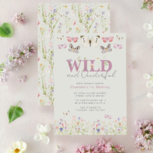 Elegant Wild & Onederful Butterflies 1st Birthday Invitation