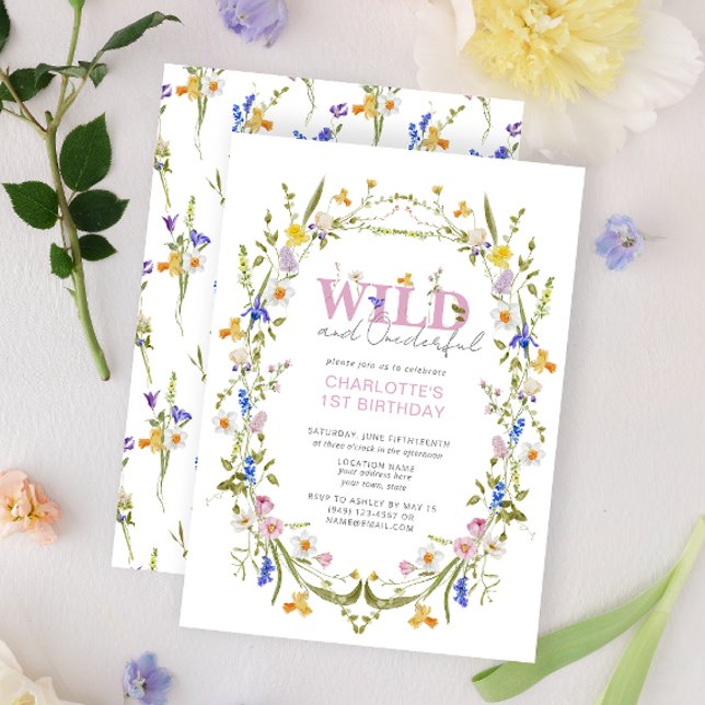 Elegant Wild & Onederful Wildflower 1st Birthday Invitation (1st Birthday Invitation)