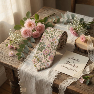 Elegant Wild Rose Floral Neck Tie