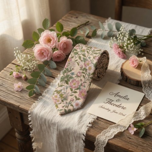 Elegant Wild Rose Floral Neck Tie