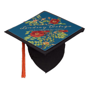 Elegant Wild Roses Script Personalized Graduation  Cap Topper