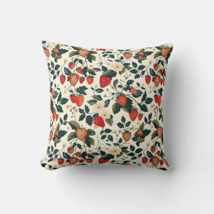 Elegant wild strawberries Floral Seamless Pattern  Throw Pillow