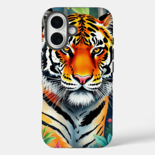 Elegant wild tiger colorful watercolor painting iPhone 16 case