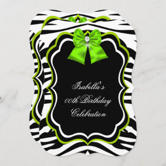 Elegant Wild Zebra Lime Green Diamond Party Invitation