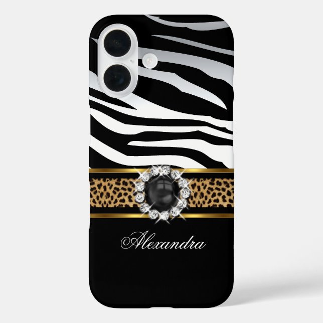 Elegant Wild Zebra Stripe Leopard Black Gold Pearl Case-Mate iPhone Case (Back)