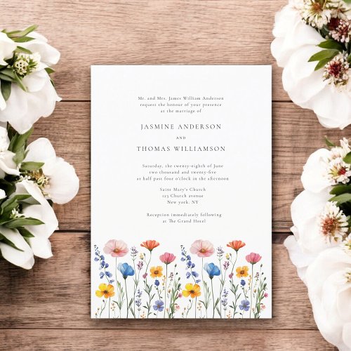 Elegant wildfloer fornal minimal wedding invitation