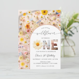 Elegant Wildflower 1st Birthday Photo Invitation