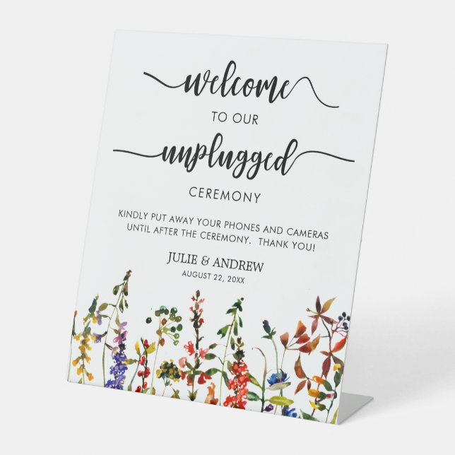 Elegant Wildflower 2 unplugged wedding ceremony  Pedestal Sign (Front)