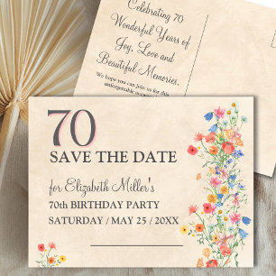 Elegant Wildflower 70th Birthday Save The Date Announcement Postcard