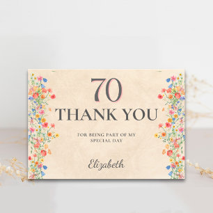 Elegant Wildflower 70th Birthday Thanks Thank You Card