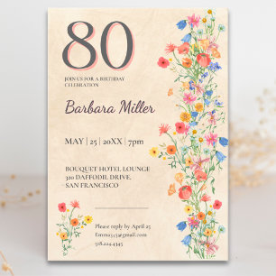 Elegant Wildflower 80th Birthday Party Invitation