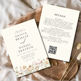 Elegant Wildflower All in One QR Code Wedding Invitation