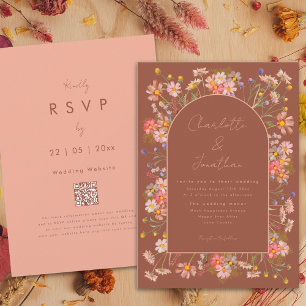 Elegant Wildflower Arch Burnt Orange Fall Wedding Invitation