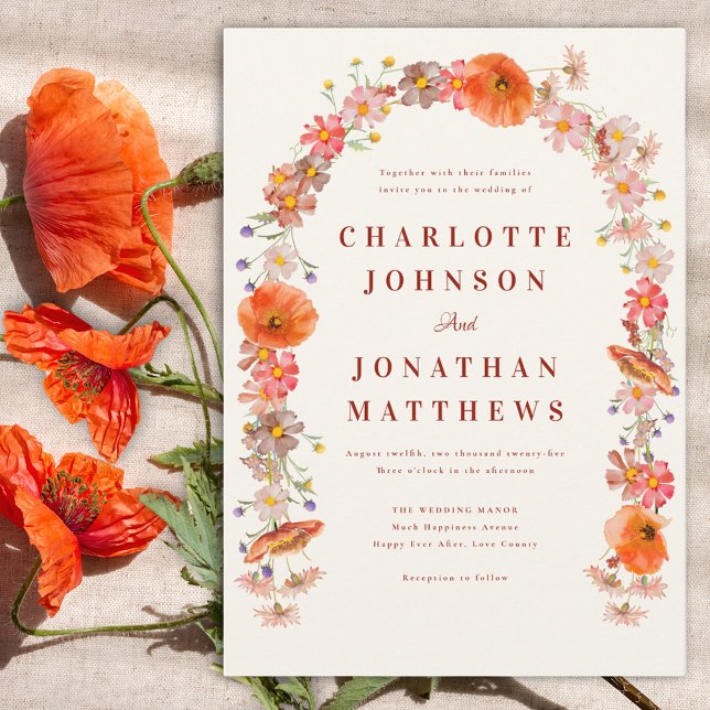 Elegant Wildflower Arch Fall Wedding Invitation (Modern wildflower wedding invitation)