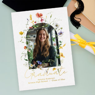 Elegant Wildflower Arch Photo Graduate Party Gold Foil Invitation