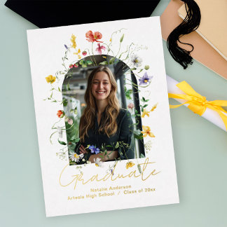 Elegant Wildflower Arch Photo Graduate Party Gold Foil Invitation