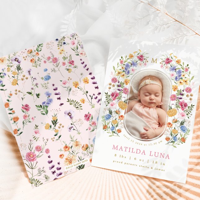 Elegant Wildflower Baby Girl Birth Announcement (Creator Uploaded)