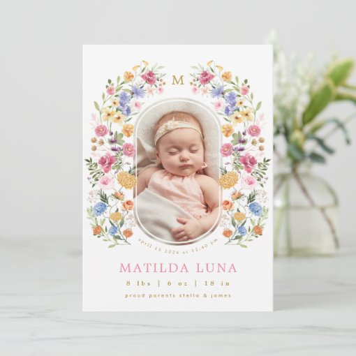 Elegant Wildflower Baby Girl Birth Announcement | Zazzle