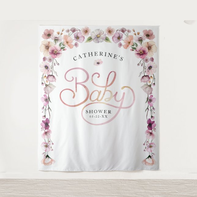 Elegant Wildflower Baby Shower Backdrop – Dusty Pi (Front)