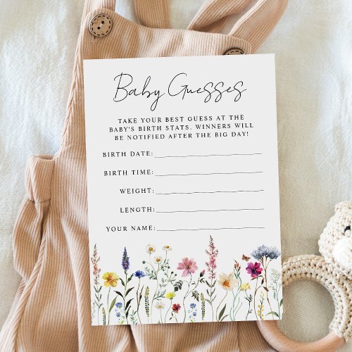 Elegant Wildflower Baby Shower Guessing Game Card