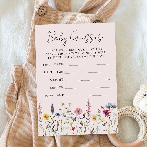 Elegant Wildflower Baby Shower Guessing Game Card