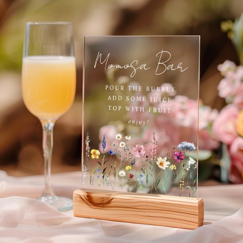 Elegant Wildflower Baby Shower Momosa Bar Acrylic Sign