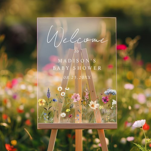 Elegant Wildflower Baby Shower Welcome Acrylic Sign