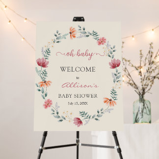 Elegant wildflower baby shower welcome sign foam