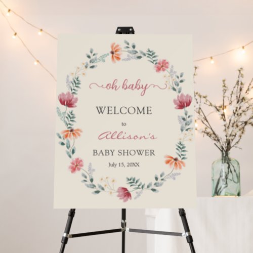 Elegant wildflower baby shower welcome sign foam 