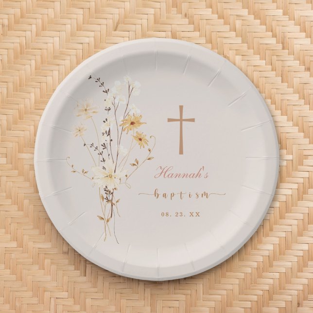 Elegant Wildflower Baptism / Christening  Paper Plates (Creator Uploaded)
