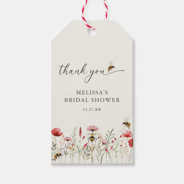 Elegant Wildflower Bee Bridal Shower Favor Gift Tags | Zazzle